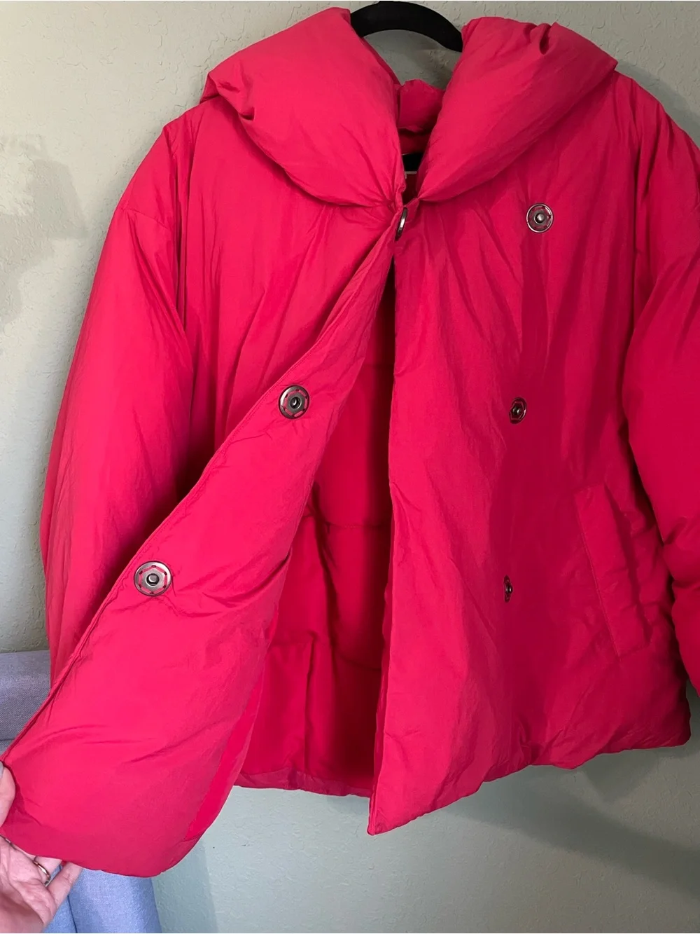 Free People Cozy Cloud Puffer Jacket Size XS Cherry Tomato Hooded Button Front